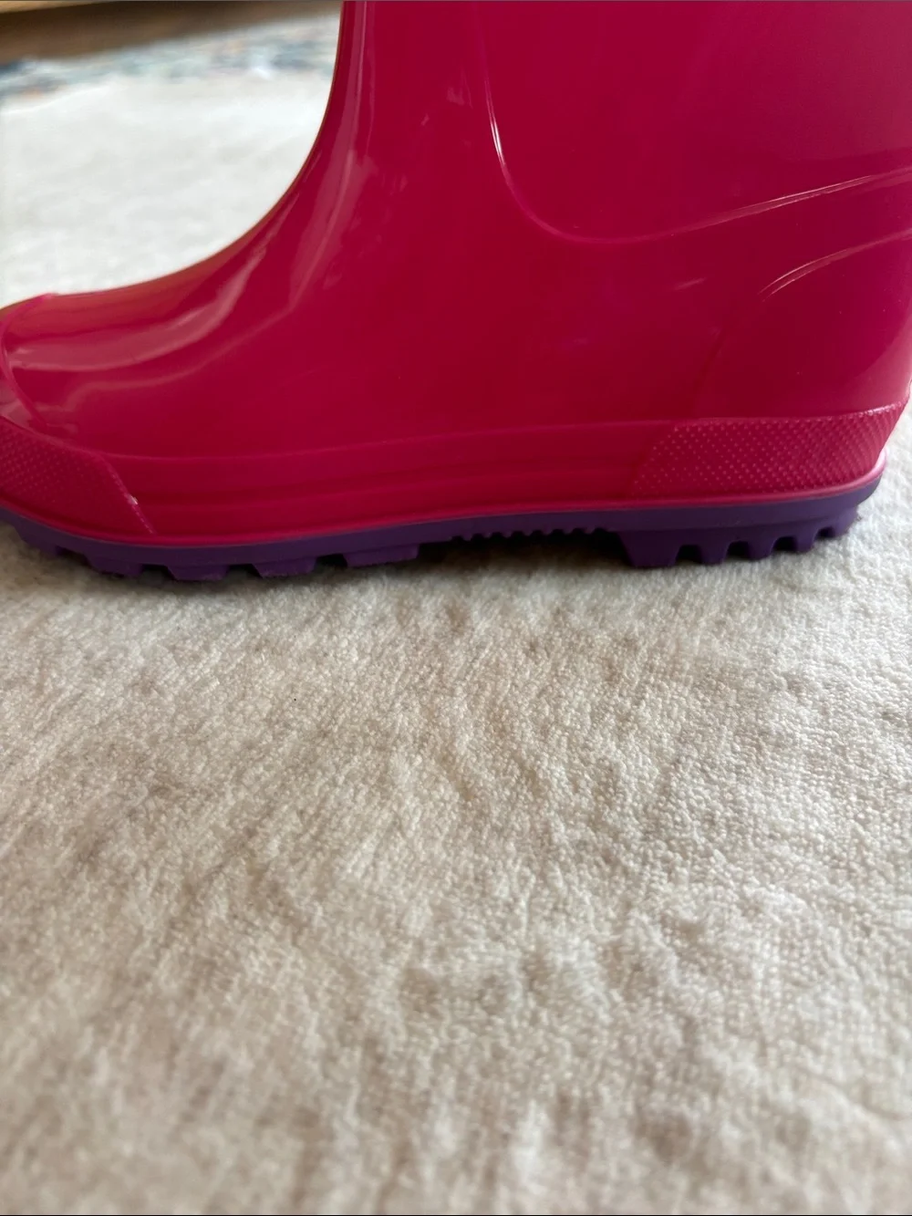 Rain boots - Girls Pink with Purple Sole Rain Boots - Size 11-12